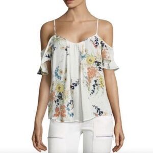 Joie Adorlee White Floral Cold Shoulder Sleeveless Top 100% Silk